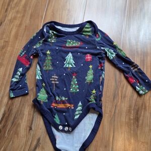 Little Sleepies Holiday Tree Bodysuit - Navy and Red